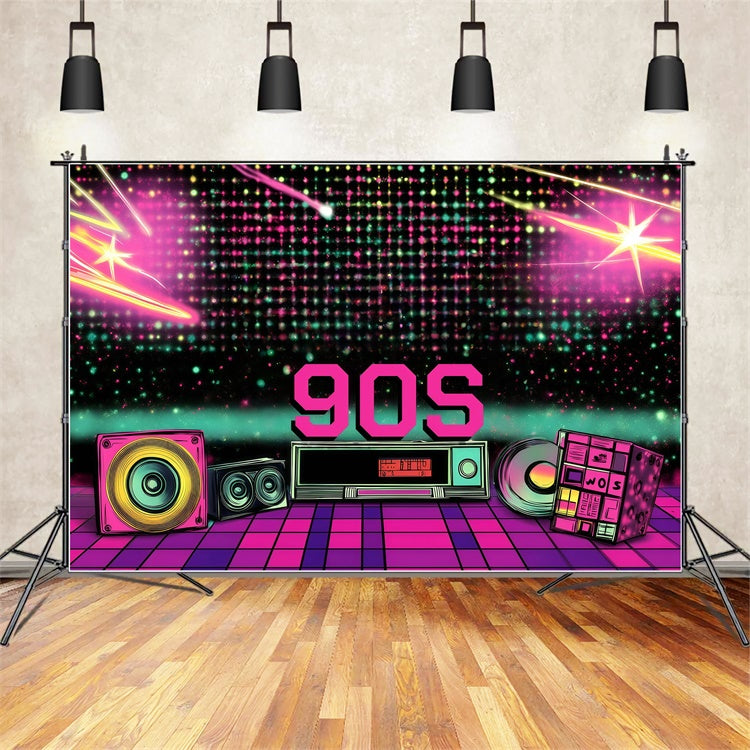 90er Jahre Fotohintergrund Retro Disco Party Lichter Vintage Backdrop GQ4-308