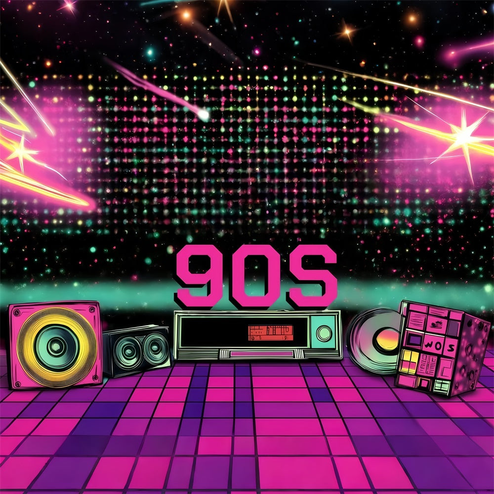 90er Jahre Fotohintergrund Retro Disco Party Lichter Vintage Backdrop GQ4-308