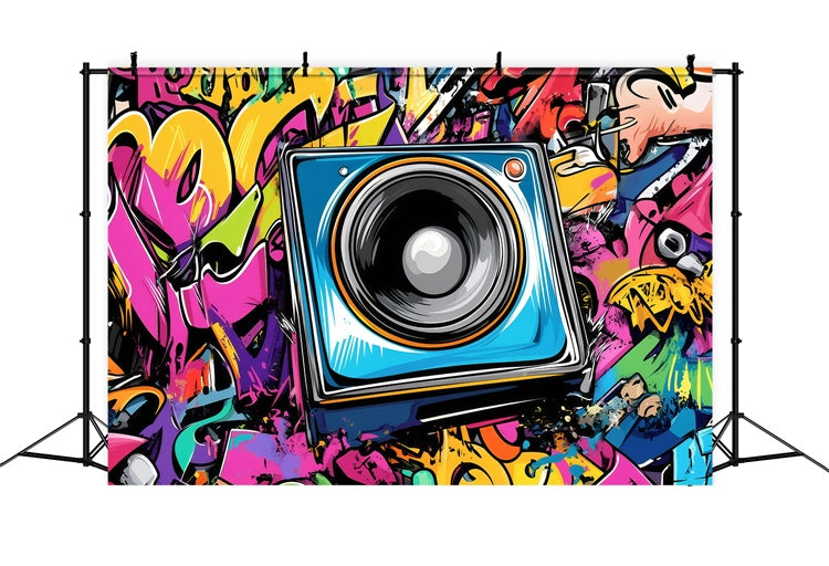 Vintage Fotografie Hintergründe Bunte Graffiti Lautsprecher Wand Hintergrund GQ4-334