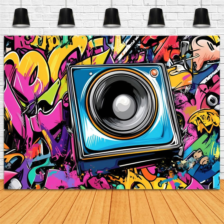Vintage Fotografie Hintergründe Bunte Graffiti Lautsprecher Wand Hintergrund GQ4-334