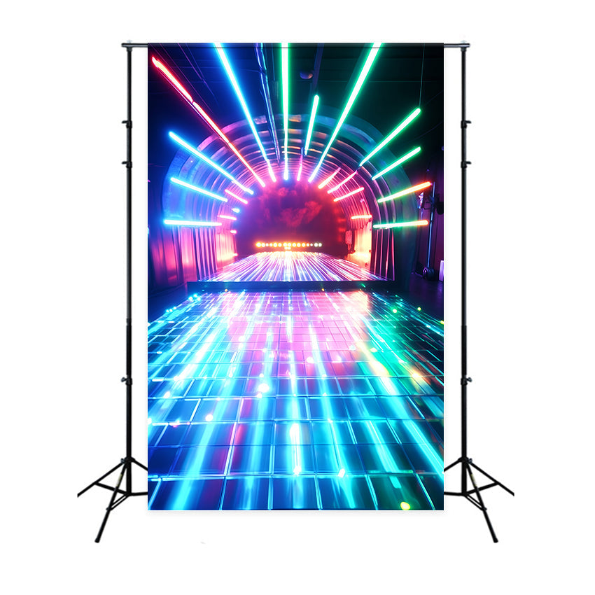 80er Jahre Fotografie Hintergrund Neon Tunnel leuchtende Weg Vintage Hintergrund GQ4-342