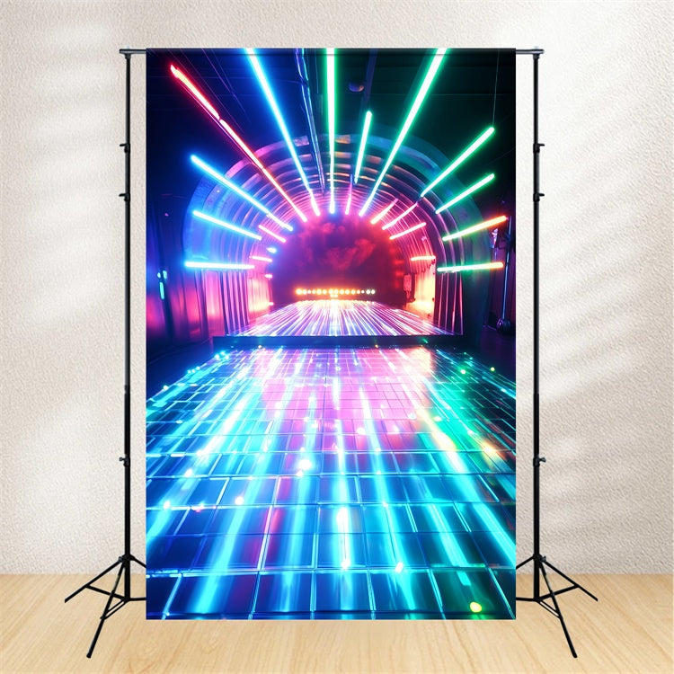 80er Jahre Fotografie Hintergrund Neon Tunnel leuchtende Weg Vintage Hintergrund GQ4-342