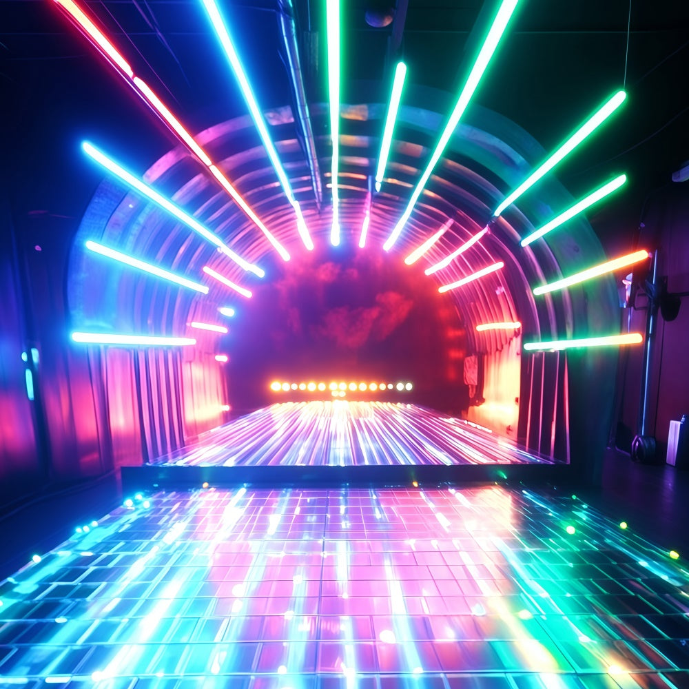 80er Jahre Fotografie Hintergrund Neon Tunnel leuchtende Weg Vintage Hintergrund GQ4-342