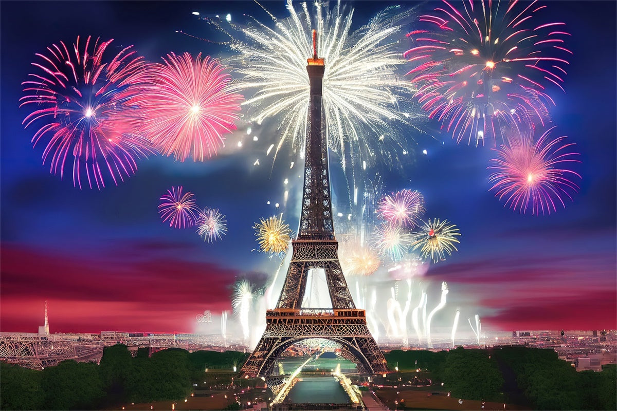 Nacht in Paris Kulisse funkelnde Feuerwerk Eiffelturm Kulisse GQ4-36