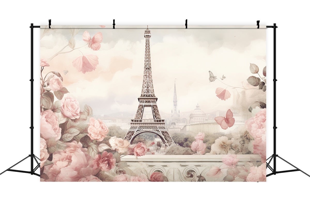 Paris Eiffelturm Backdrop Pastell Blumen Romantik Backdrop GQ4-37