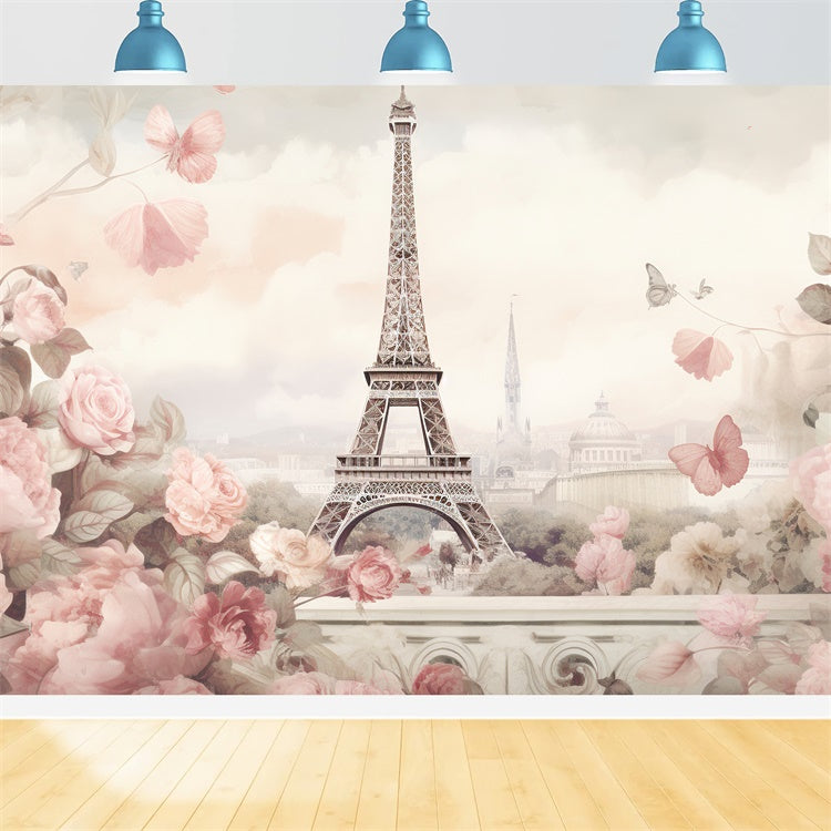 Paris Eiffelturm Backdrop Pastell Blumen Romantik Backdrop GQ4-37
