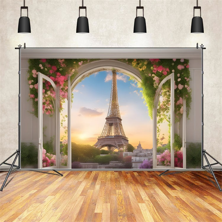 Paris Fotografie Backdrop Eiffelturm Fensterblick Backdrop GQ4-40