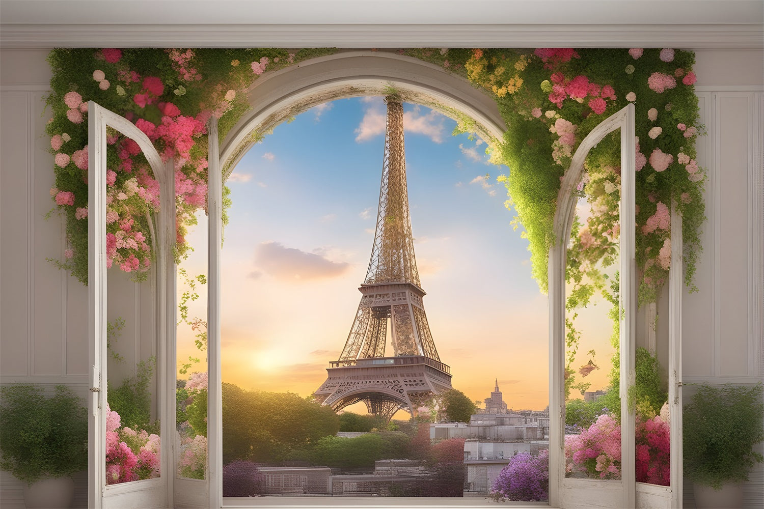 Paris Fotografie Backdrop Eiffelturm Fensterblick Backdrop GQ4-40