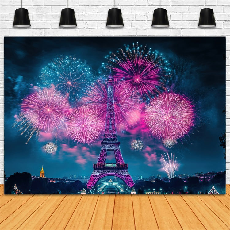 Eine Nacht in Paris Backdrop Funkelndes Feuerwerk Stadtbild Backdrop GQ4-57