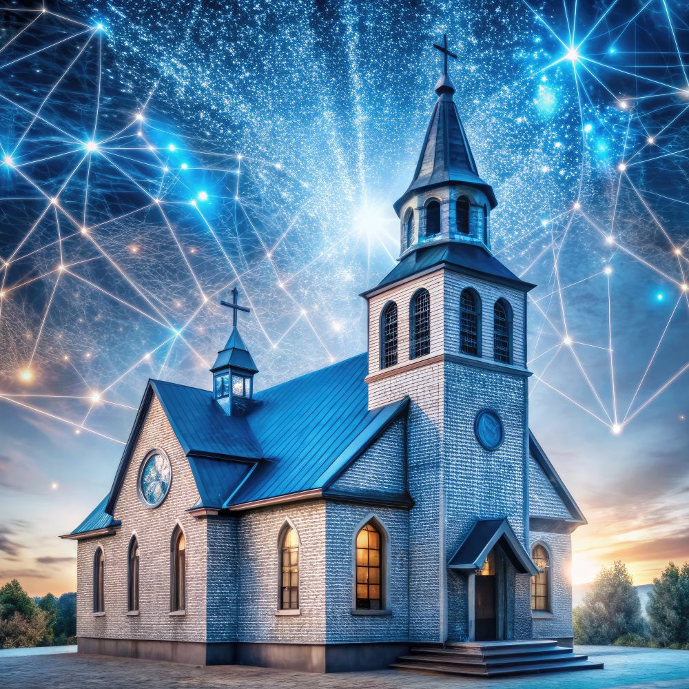 Kirche Backdrop Futuristischer Nachthimmel Architektur Backdrop GQ4-74