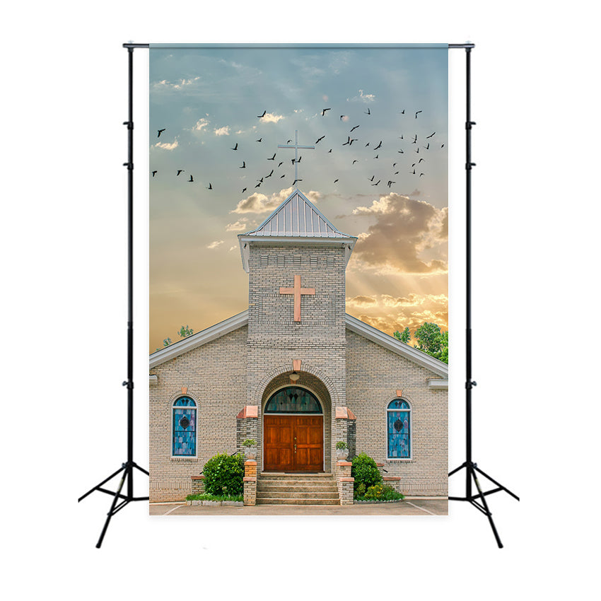 Kirche Backdrops Fliegende Vögel Himmel Architektur Backdrop GQ4-75