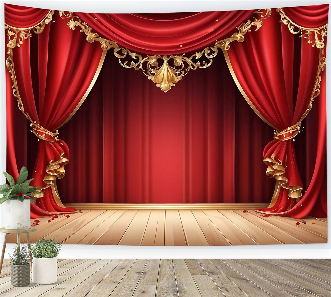Roter Teppich Fotohintergrund Goldbesatz Roter Vorhang Backdrop GQ4-86