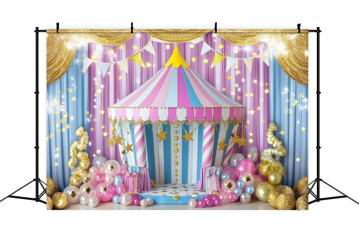 Zirkusthema Backdrop Gestreiftes Zelt Goldene Luftballons Backdrop GQ5-121