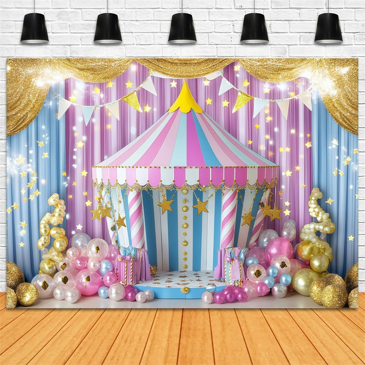 Zirkusthema Backdrop Gestreiftes Zelt Goldene Luftballons Backdrop GQ5-121