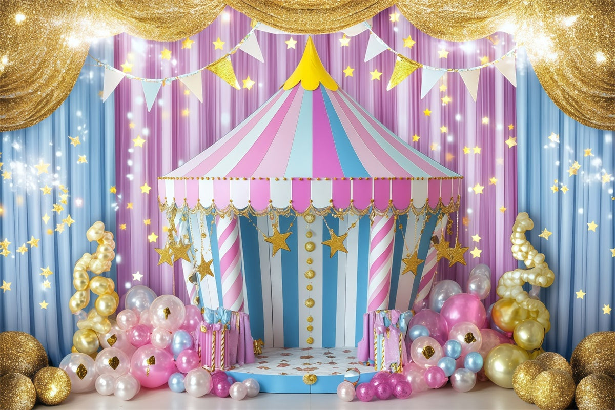 Zirkusthema Backdrop Gestreiftes Zelt Goldene Luftballons Backdrop GQ5-121