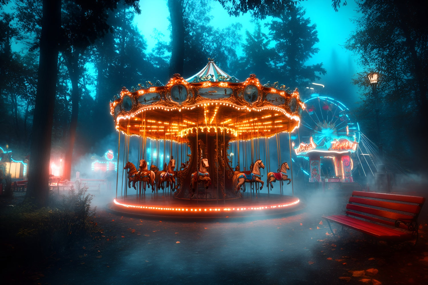 Karneval Backdrop Enchanted Forest Karussell Ferris Backdrop GQ5-123