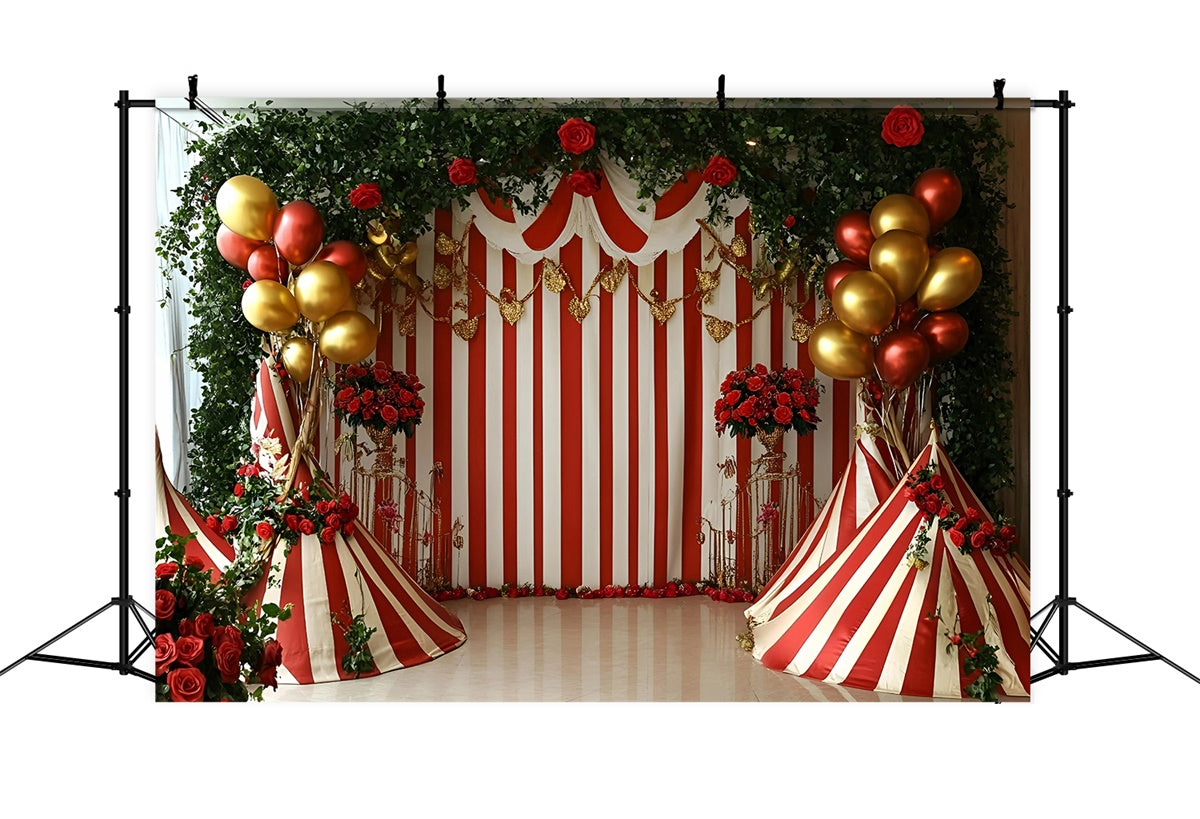 Zirkusthema Backdrop Ballon Rosen Gestreiftes Zelt Backdrop GQ5-130