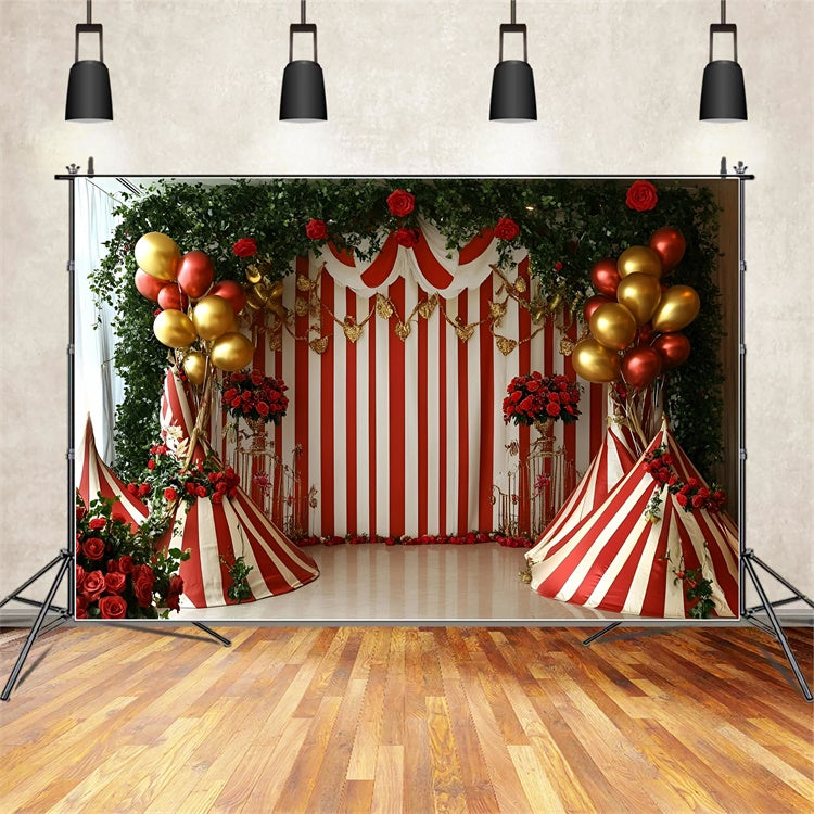 Zirkusthema Backdrop Ballon Rosen Gestreiftes Zelt Backdrop GQ5-130