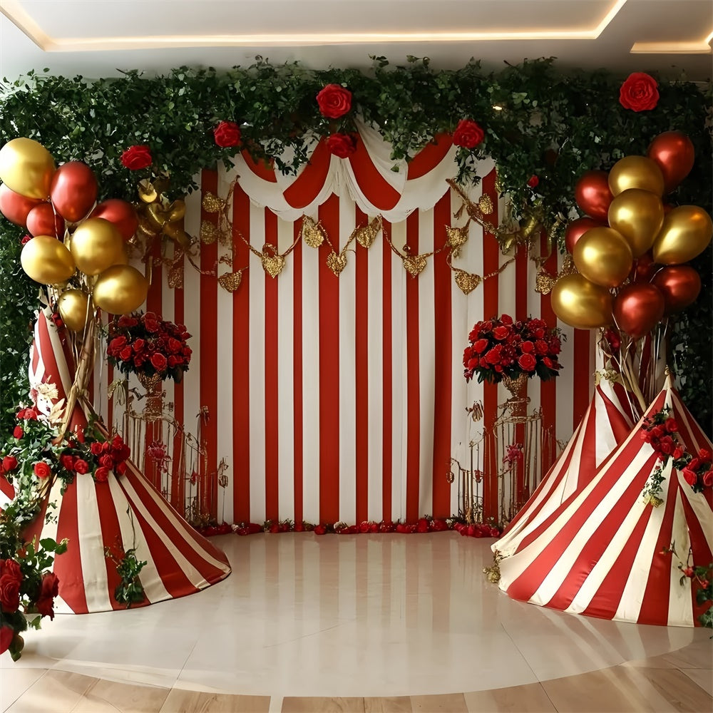 Zirkusthema Backdrop Ballon Rosen Gestreiftes Zelt Backdrop GQ5-130