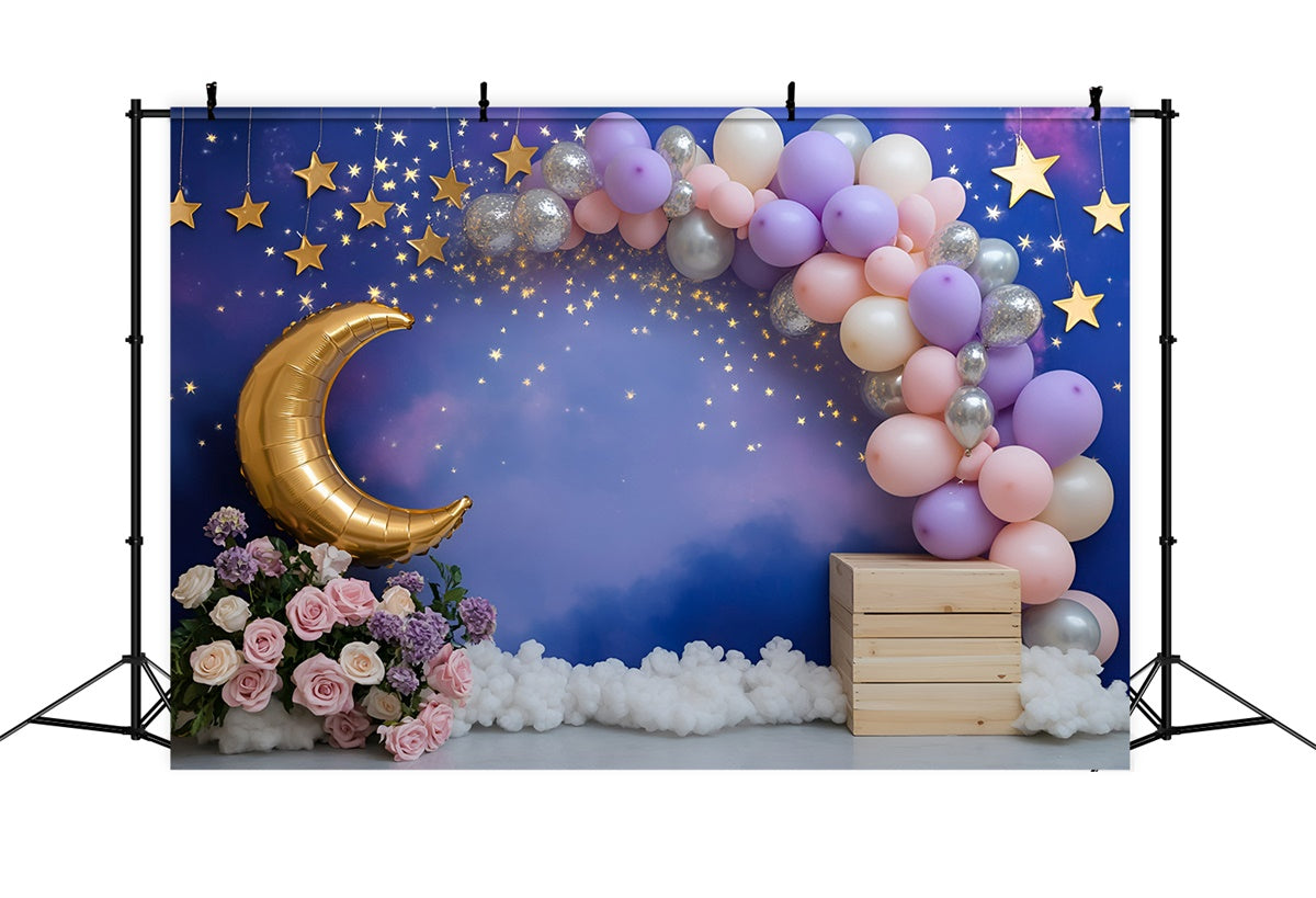 Mond und Sterne Backdrop Mondschein Ballon Träume Kinder Backdrop GQ5-158