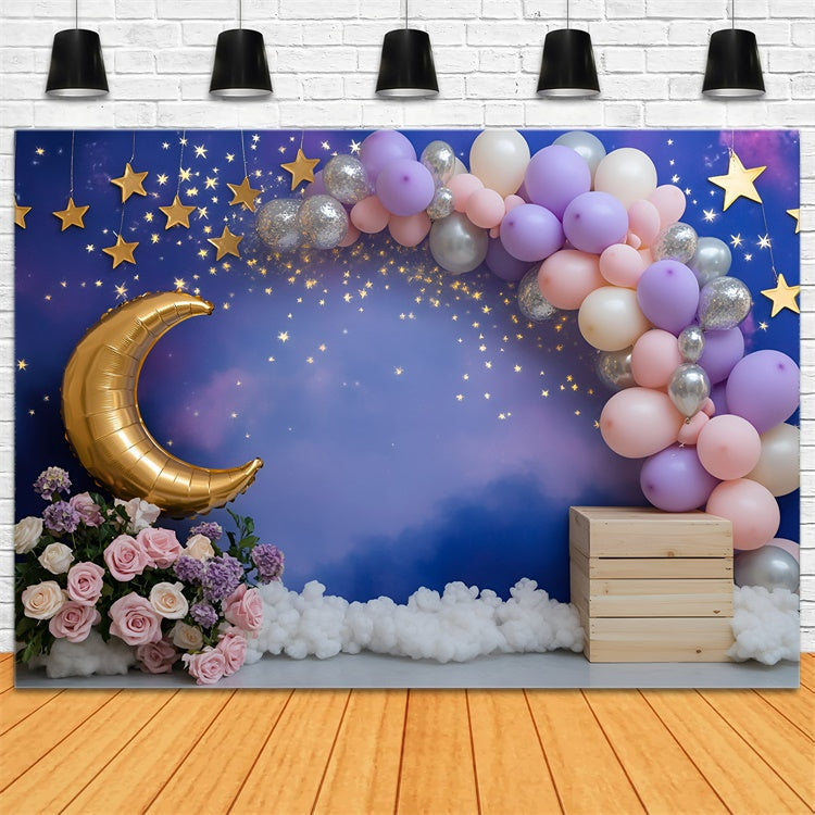 Mond und Sterne Backdrop Mondschein Ballon Träume Kinder Backdrop GQ5-158