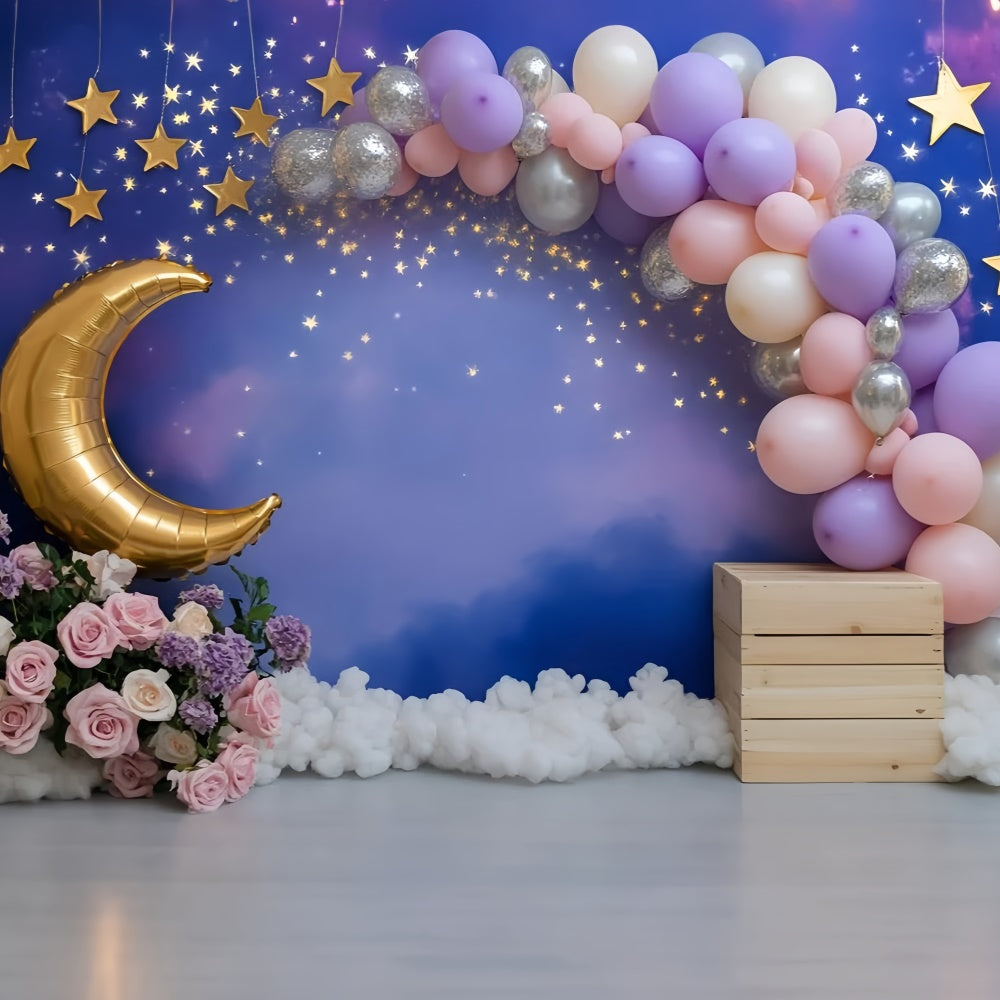 Mond und Sterne Backdrop Mondschein Ballon Träume Kinder Backdrop GQ5-158