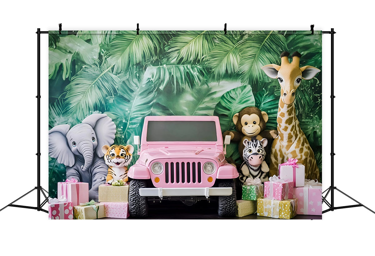 Kinder Backdrops Dschungel Safari Rosa Jeep Hintergrund GQ5-206