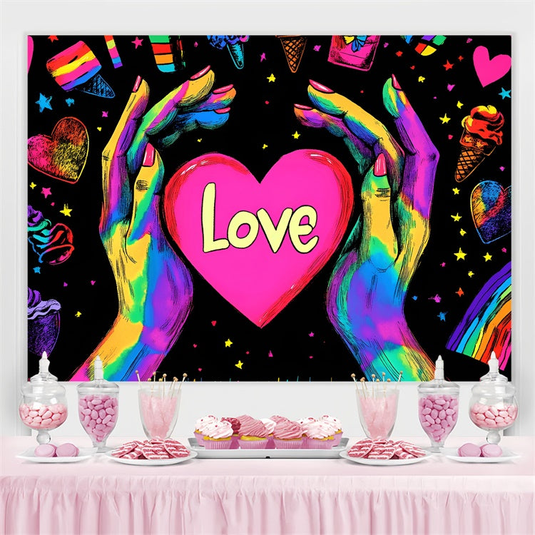 Stolz Fotokulisse Neon Liebe Regenbogen Hände Hintergrund GQ5-212
