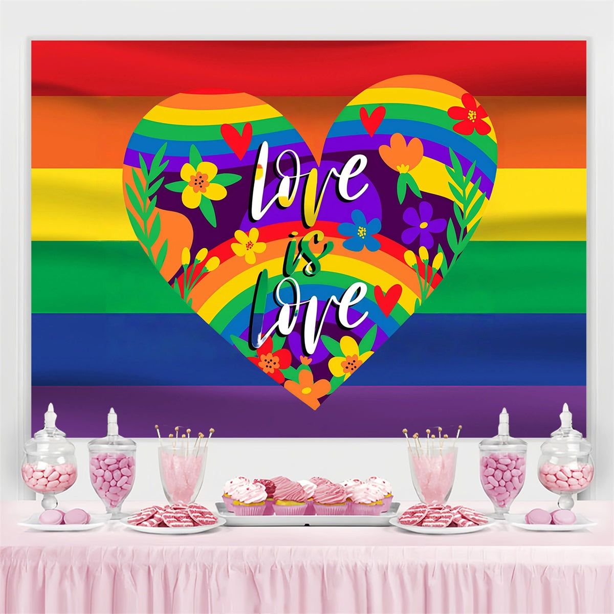 Stolz-Monat-Hintergrund Floral Rainbow Heart Backdrop GQ5-218