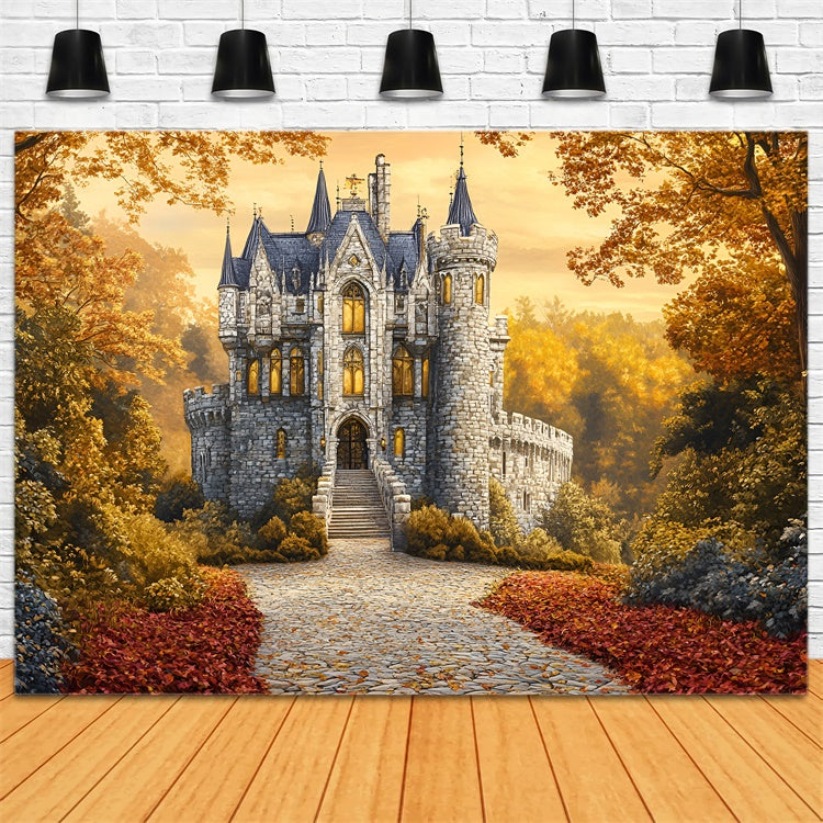 Herbst Wald Kulisse Enchanted Fall Castle Path Kulisse GQ5-78