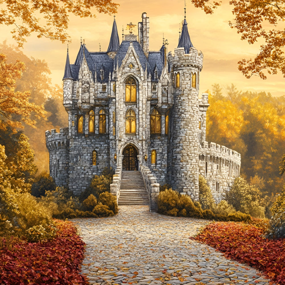 Herbst Wald Kulisse Enchanted Fall Castle Path Kulisse GQ5-78