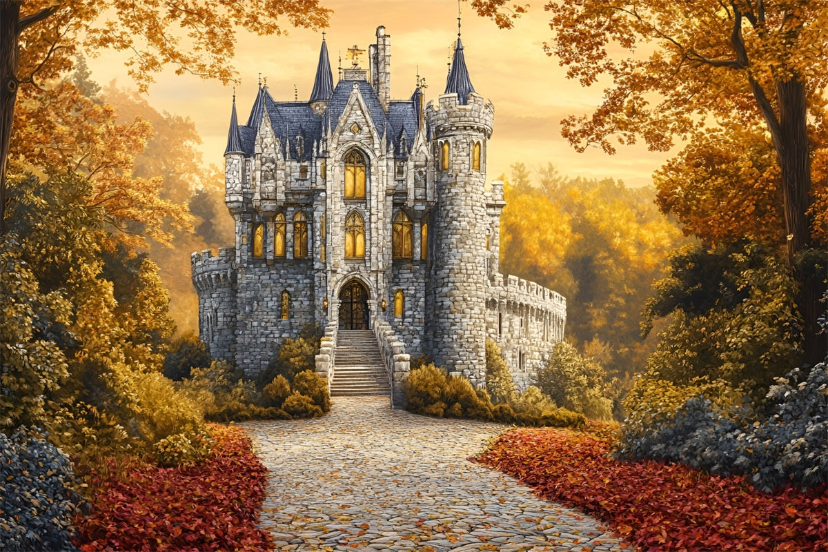 Herbst Wald Kulisse Enchanted Fall Castle Path Kulisse GQ5-78