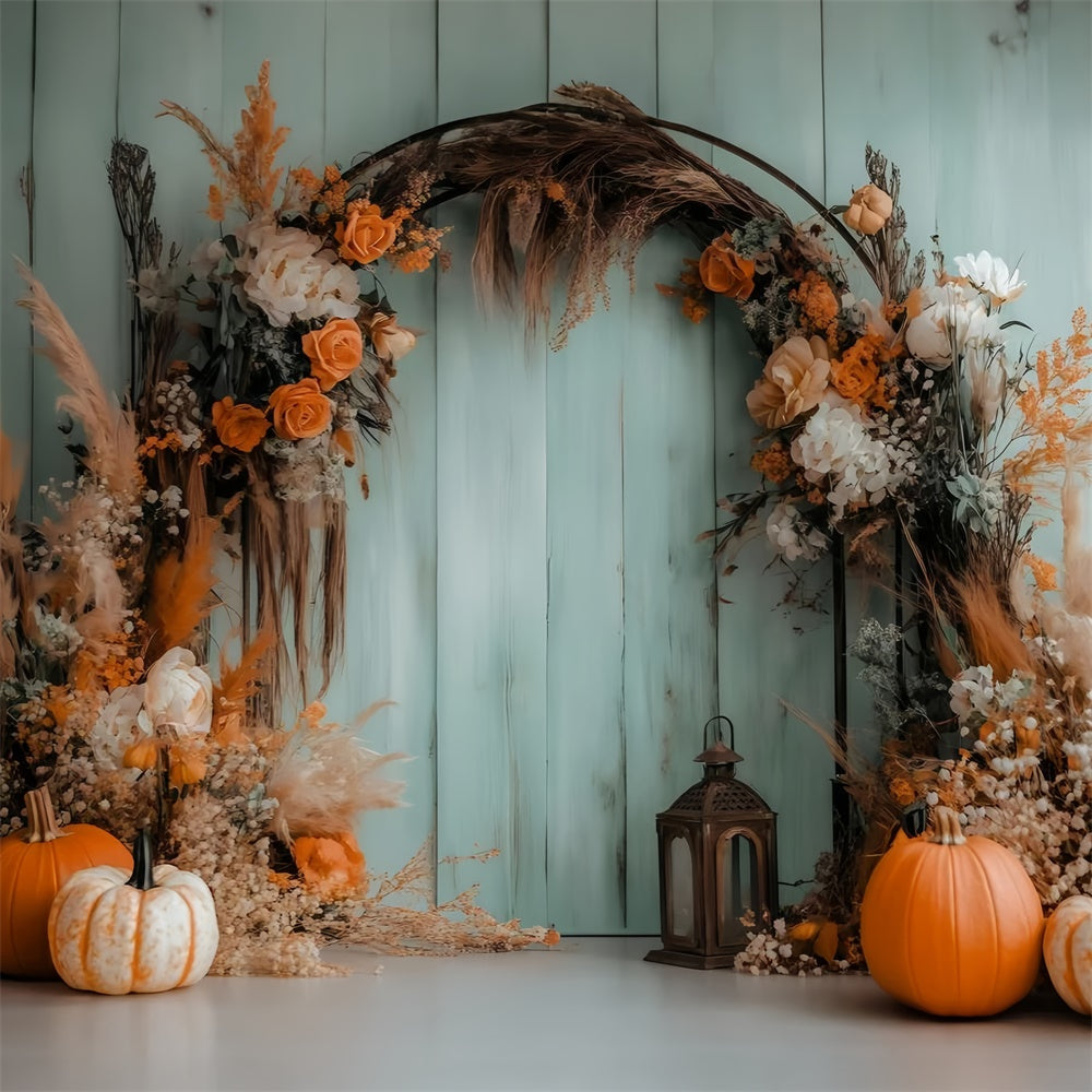 Bohemian Fotohintergrund Kürbis Blumenbogen Herbst Backdrops GQ57-100
