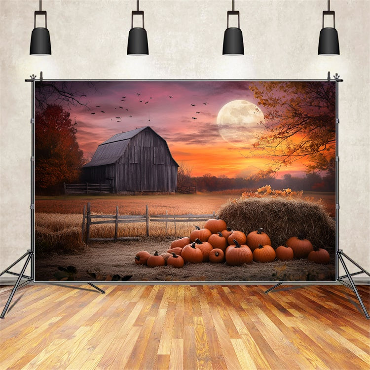 Sonnenuntergang Fotokulisse Dämmerung Scheune Szene Herbst Hintergründe GQ57-106