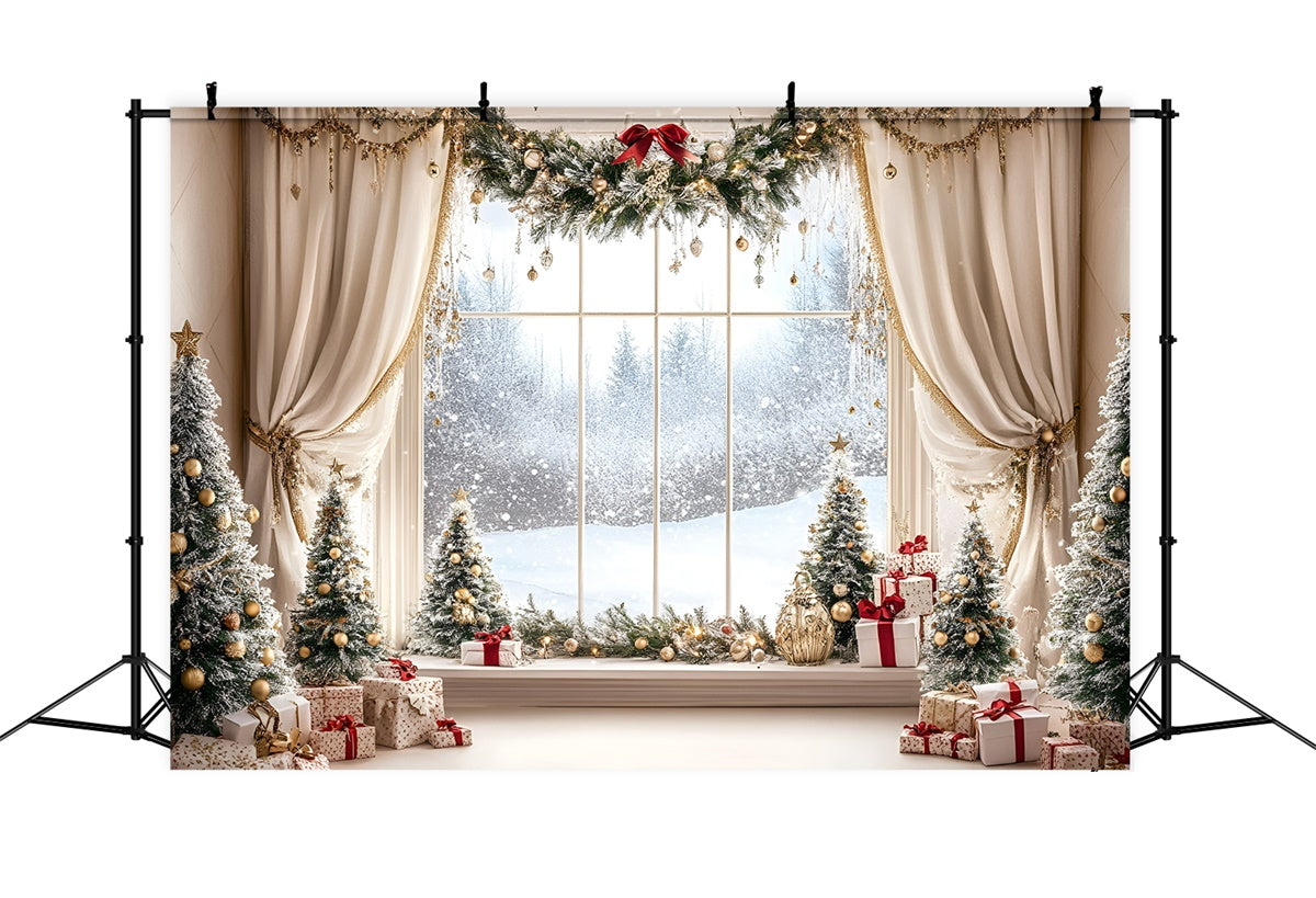 Weihnachten Backdrops Verkauf Festlicher Wald Fensterhintergrund GQ57-11