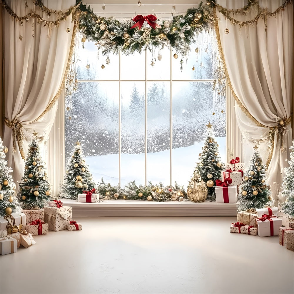 Weihnachten Backdrops Verkauf Festlicher Wald Fensterhintergrund GQ57-11