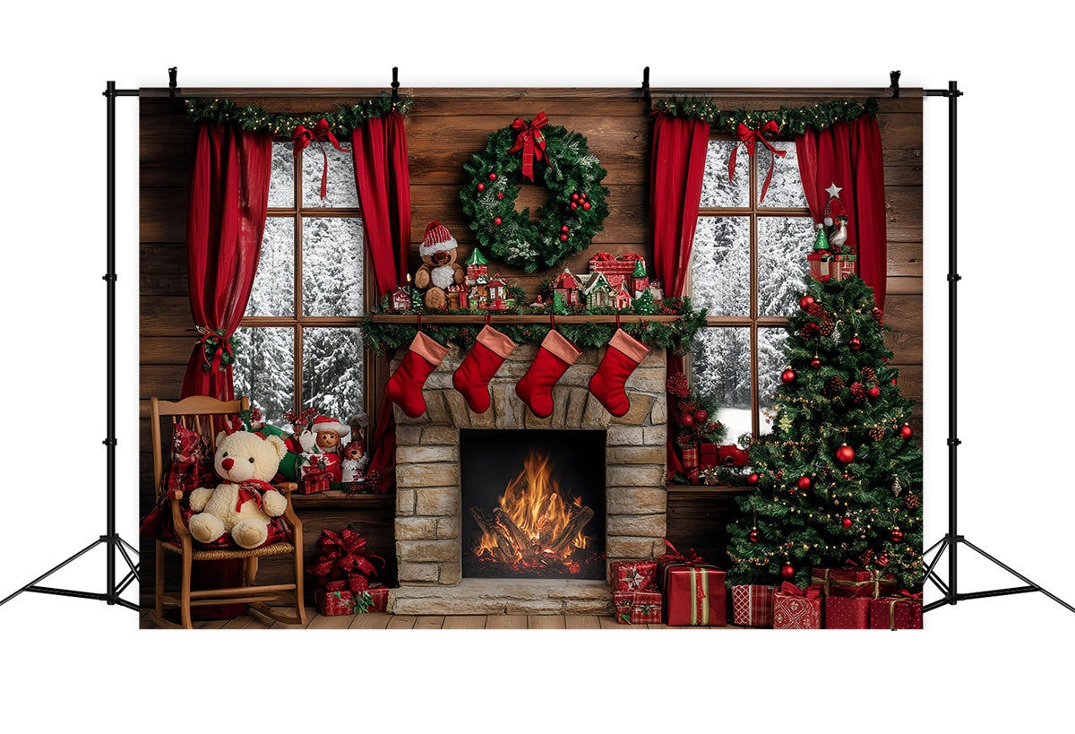 Weihnachten Kamin Hintergrund Rustikale Herd Baum Hintergrund GQ57-13