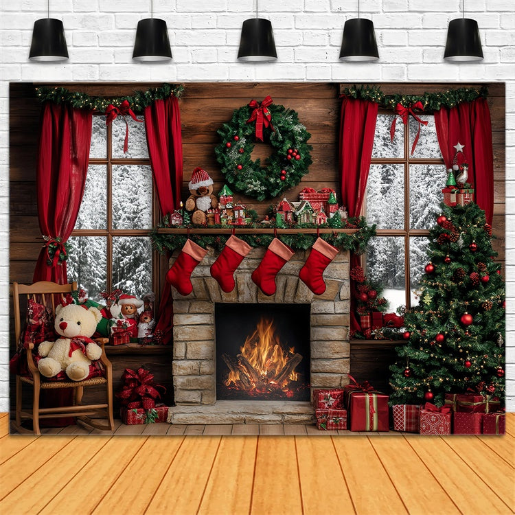 Weihnachten Kamin Hintergrund Rustikale Herd Baum Hintergrund GQ57-13