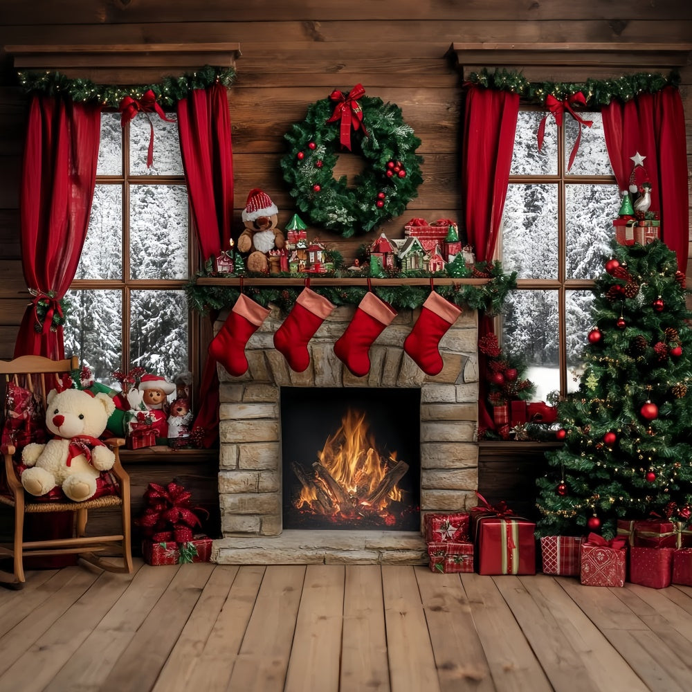 Weihnachten Kamin Hintergrund Rustikale Herd Baum Hintergrund GQ57-13