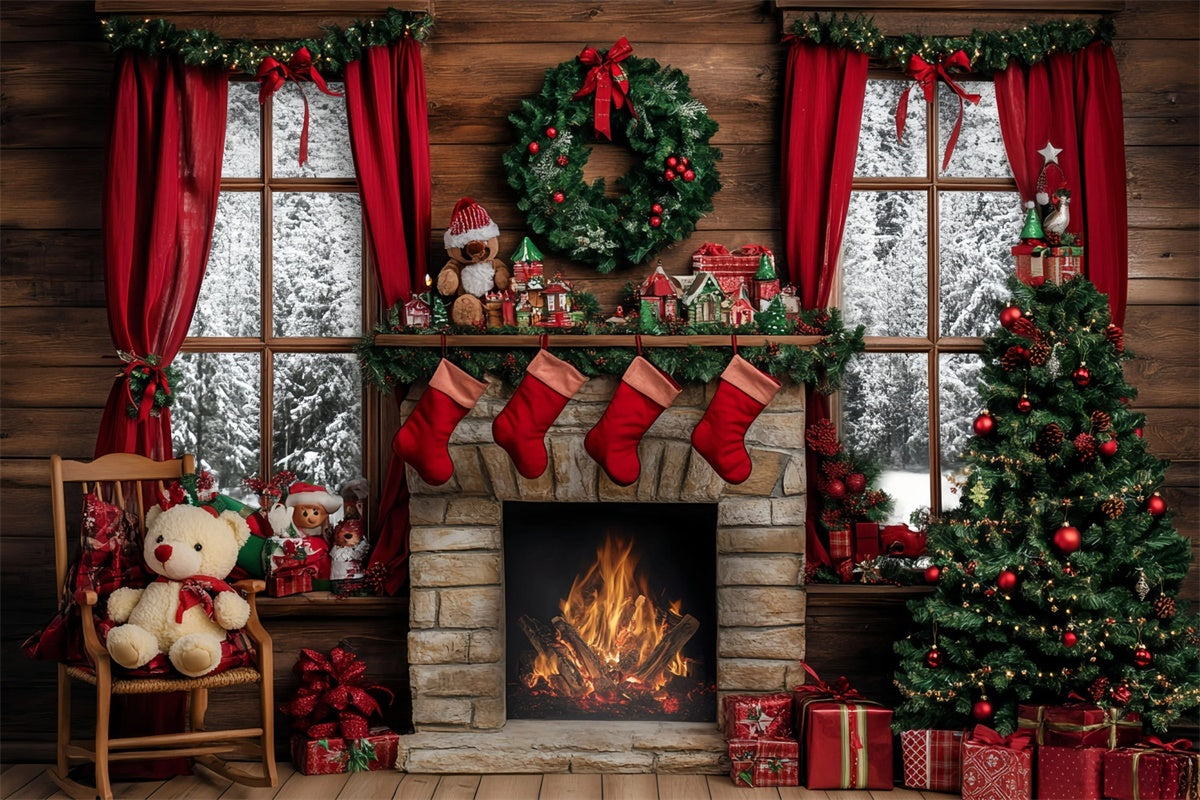 Weihnachten Kamin Hintergrund Rustikale Herd Baum Hintergrund GQ57-13