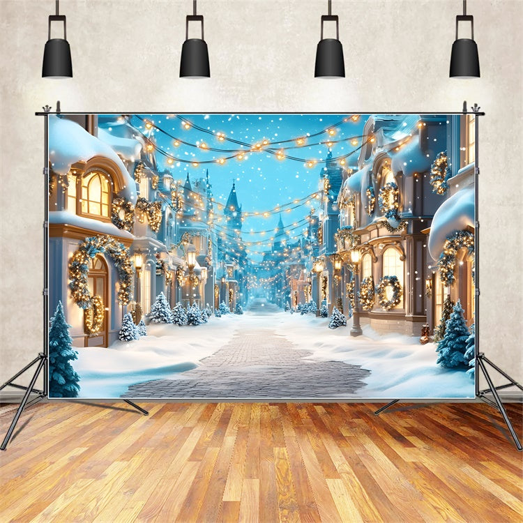 Winterszenen-Hintergrund verschneite, festliche Straßen-Hintergrundkulisse GQ57-140
