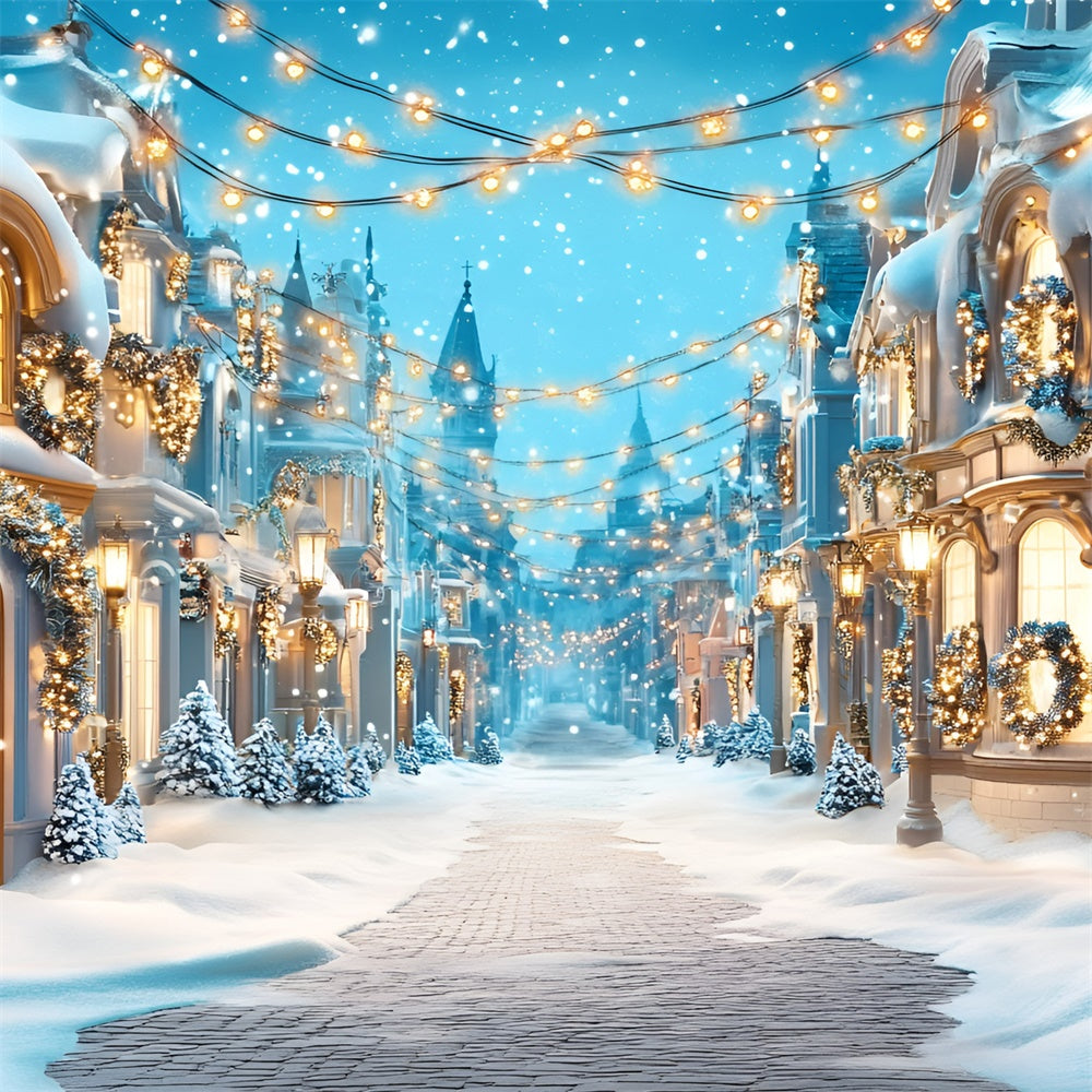 Winterszenen-Hintergrund verschneite, festliche Straßen-Hintergrundkulisse GQ57-140