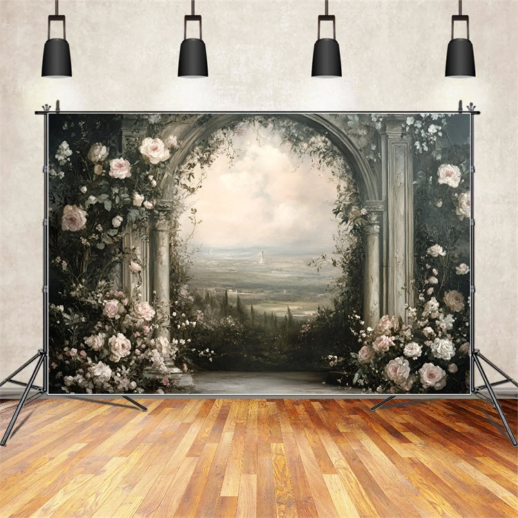 Backdrops Kunst Blüte Balkon Aussicht Stoff Backdrop GQ57-198