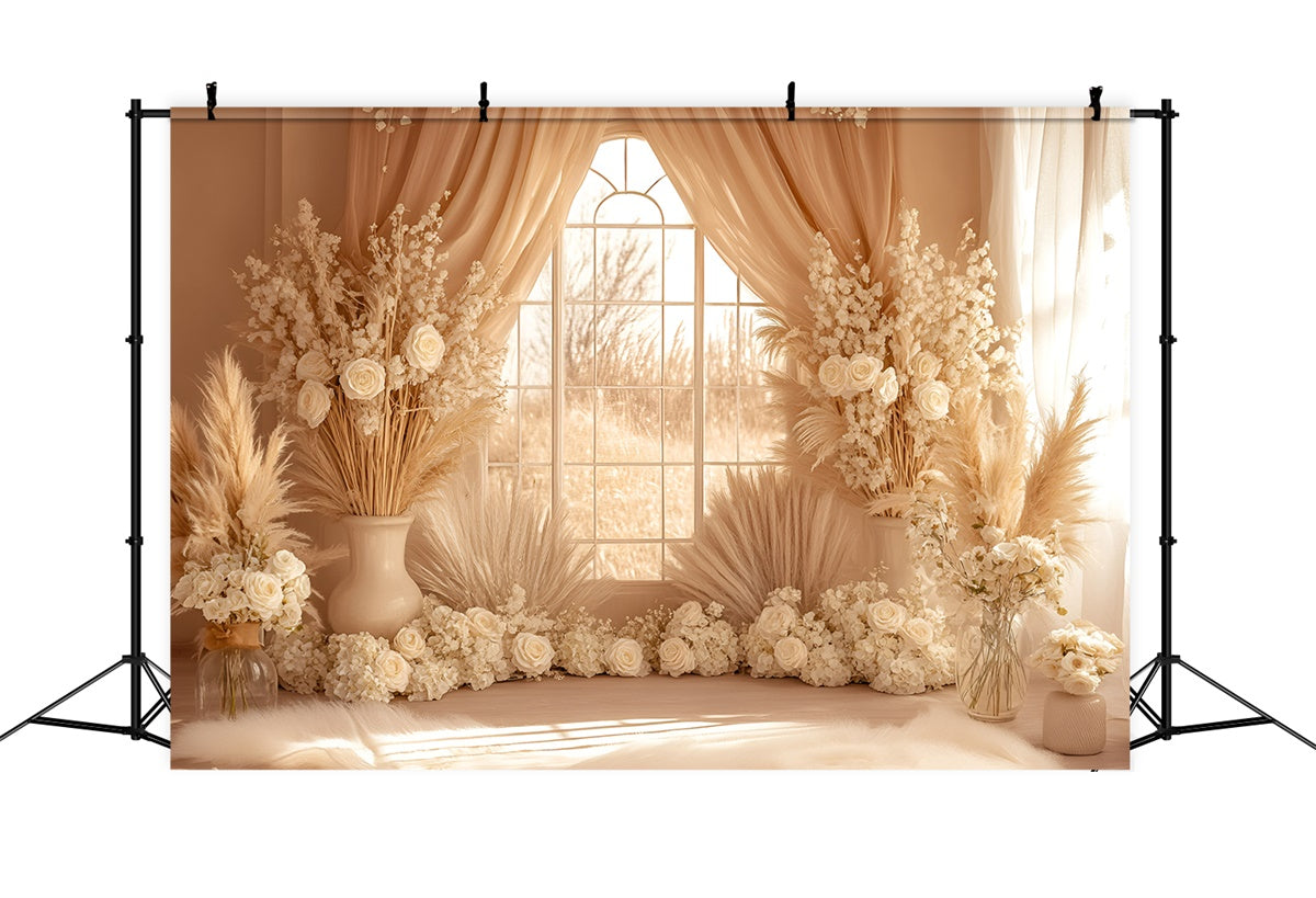 Boho Backdrops Creme Pampas Fenster Glühen Hintergrund GQ57-213