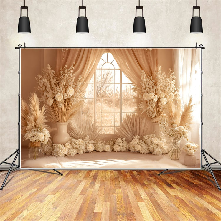 Boho Backdrops Creme Pampas Fenster Glühen Hintergrund GQ57-213