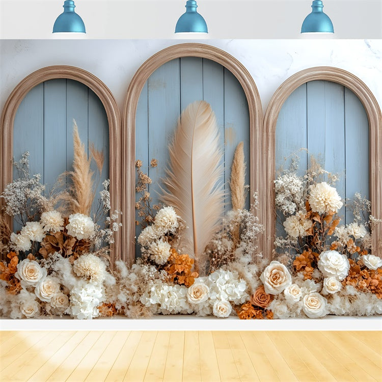Boho Backdrop Fotografie Bogen Feder Garten Hintergrund GQ57-214