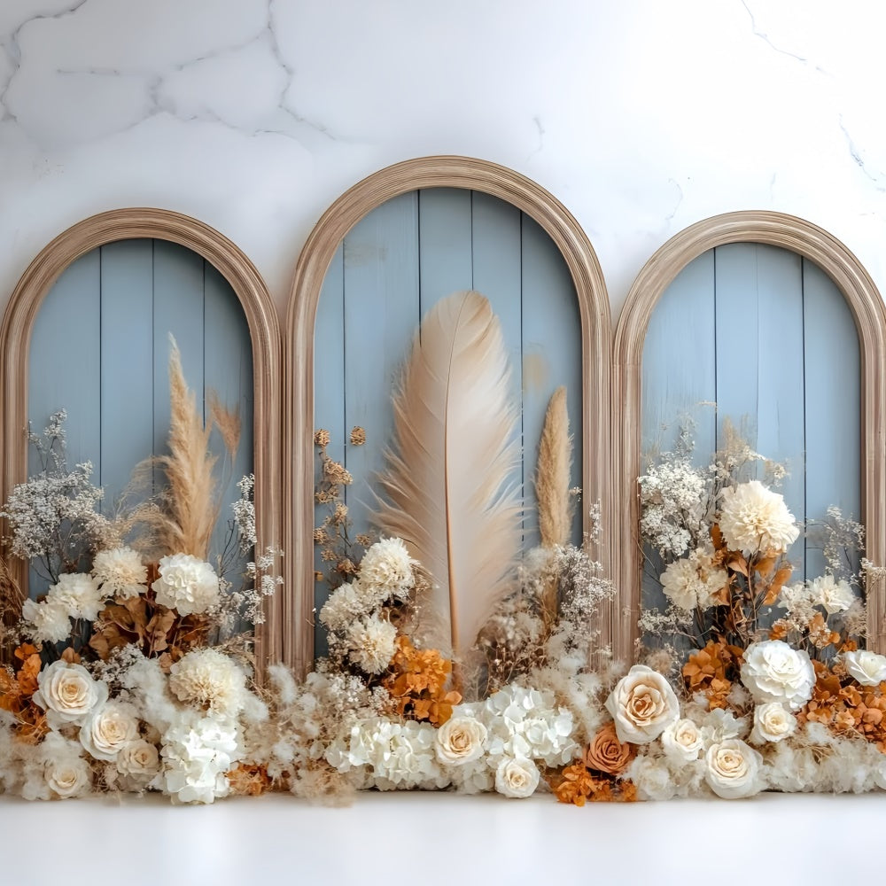 Boho Backdrop Fotografie Bogen Feder Garten Hintergrund GQ57-214