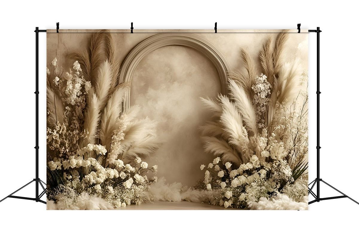 Boho Fotohintergrund getrocknete Blumen Eleganz Bogen Hintergrund GQ57-216