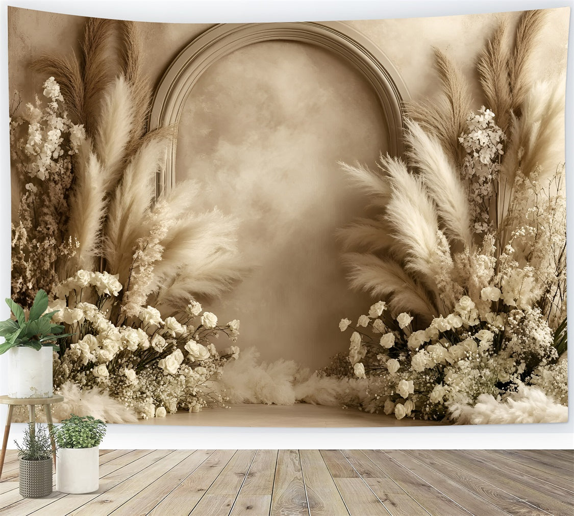 Boho Fotohintergrund getrocknete Blumen Eleganz Bogen Hintergrund GQ57-216