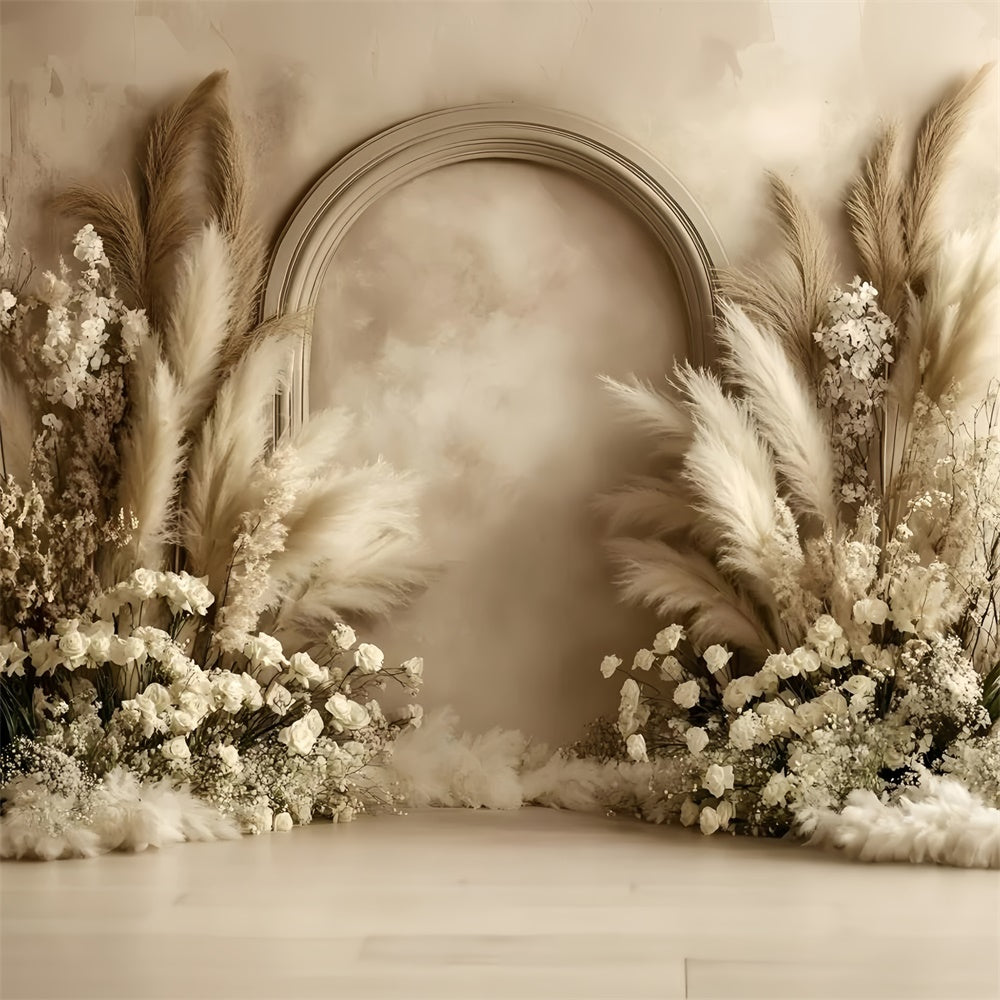 Boho Fotohintergrund getrocknete Blumen Eleganz Bogen Hintergrund GQ57-216